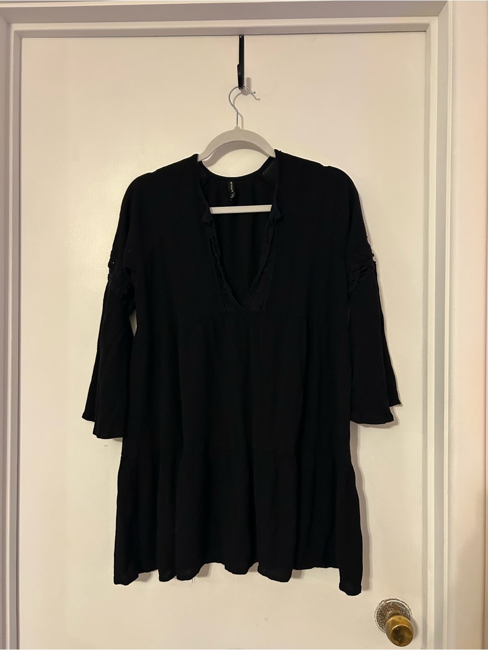 Rayya Black Mini Dress/Swim Cover Up - Lightweight Long Sleeve